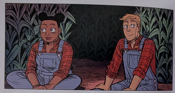 A panel from Pumkinheads. Art by Faith Erin Hicks with colours by Sarah Stern.